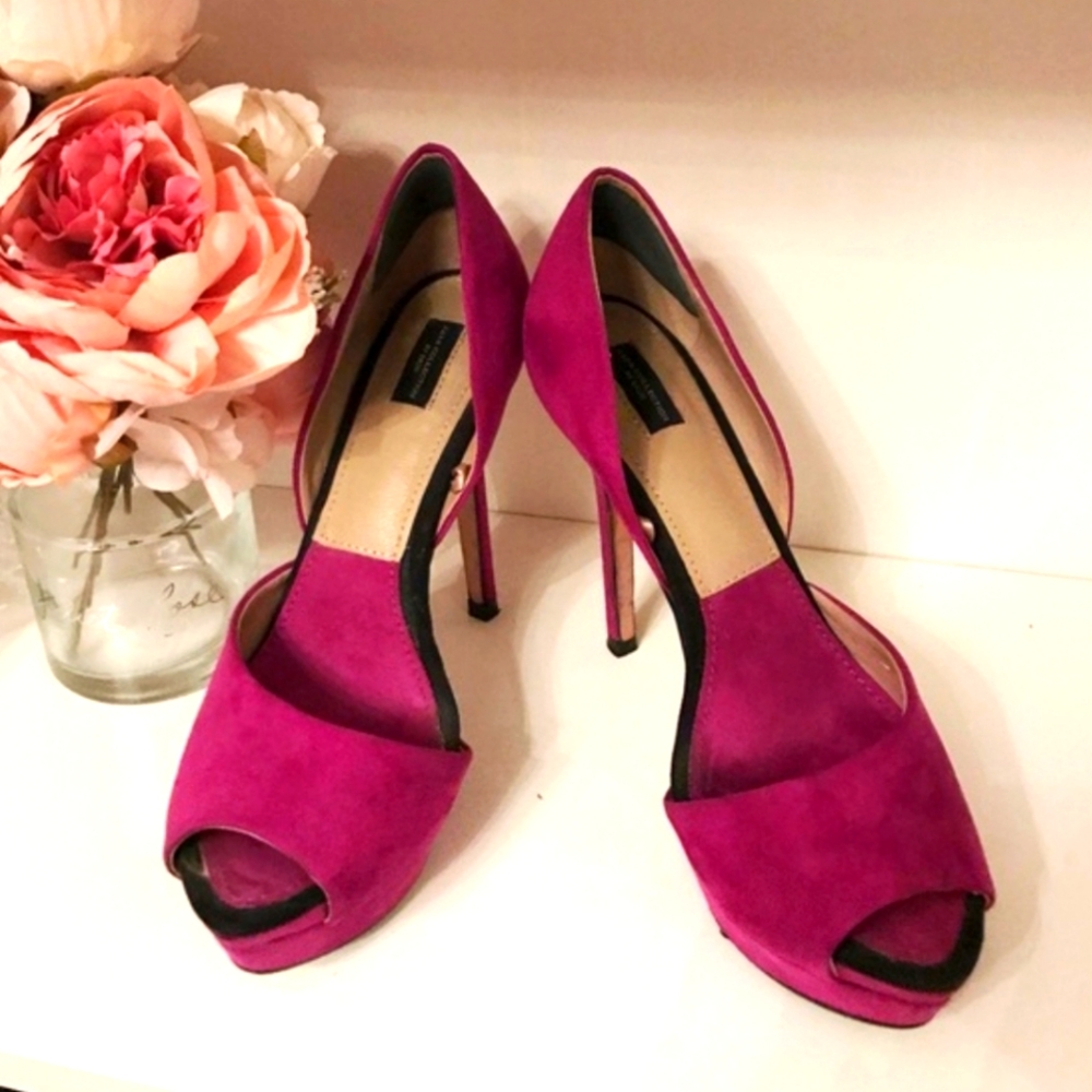 ZARA fuchsia suede platform heels peep toe shoes